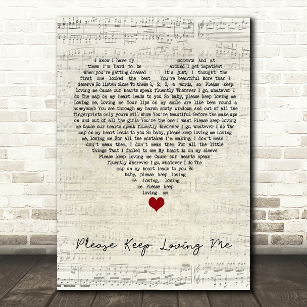 James TW Please Keep Loving Me Script Heart Song Lyric Quote Music Print
