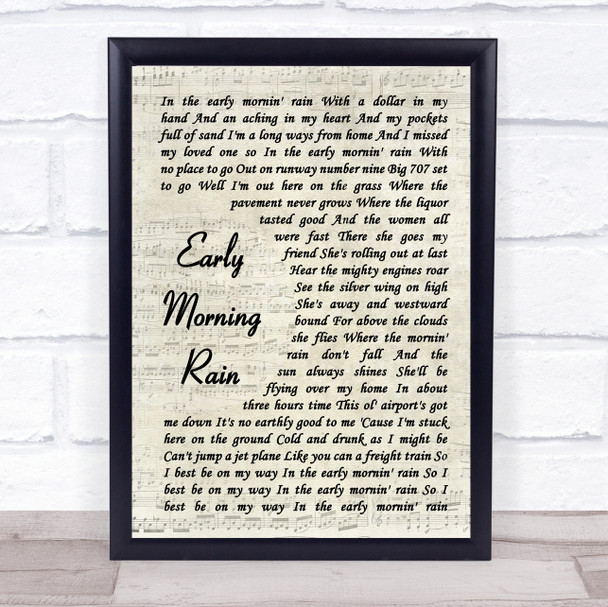 Elvis Presley Early Morning Rain Vintage Script Song Lyric Quote Music Print