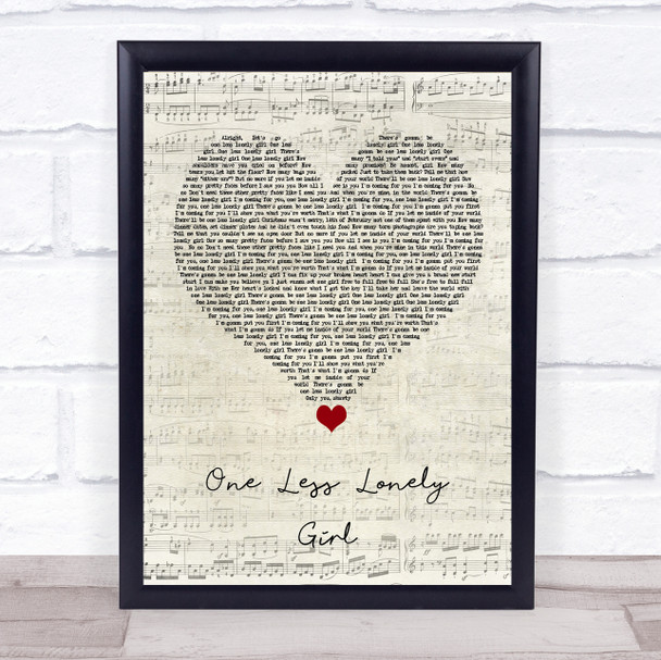 Justin Bieber One Less Lonely Girl Script Heart Song Lyric Quote Music Print