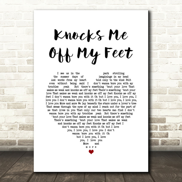 Donell Jones Knocks Me Off My Feet White Heart Song Lyric Quote Music Print
