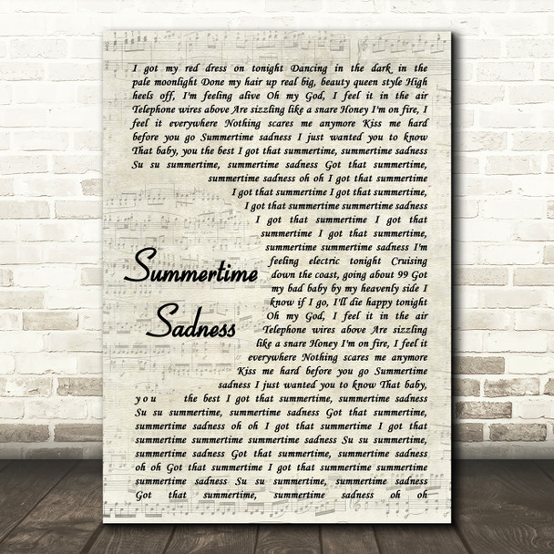 Lana Del Rey Summertime Sadness Vintage Script Song Lyric Quote Music Print