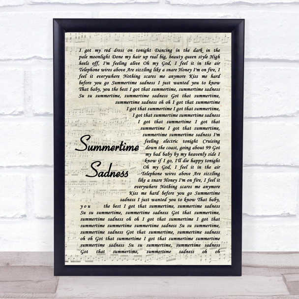 Lana Del Rey Summertime Sadness Vintage Script Song Lyric Quote Music Print