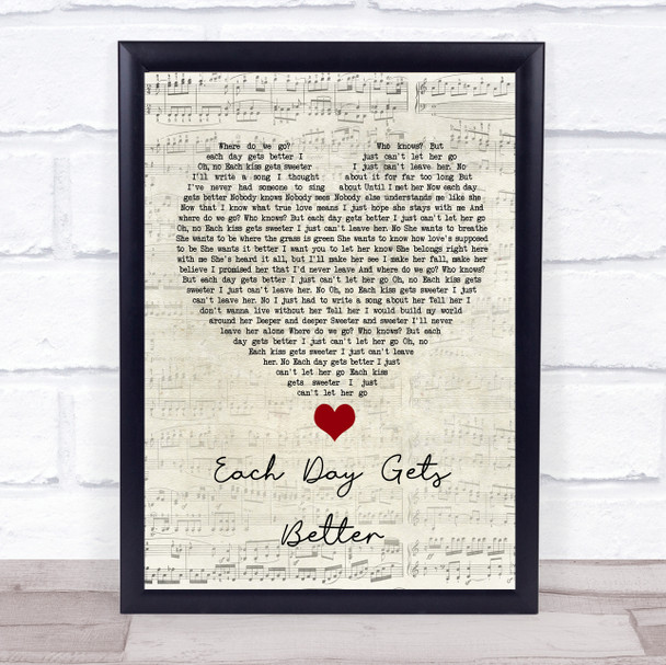 John Legend Each Day Gets Better Script Heart Song Lyric Quote Music Print