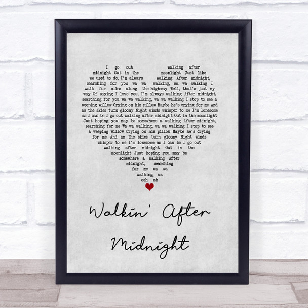 Patsy Cline Walkin' After Midnight Grey Heart Song Lyric Quote Music Print