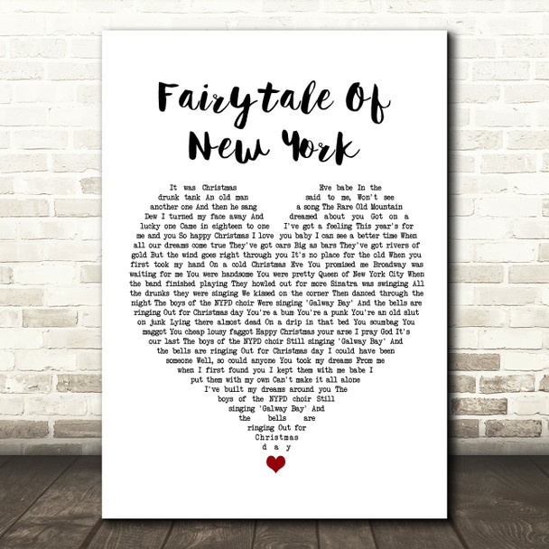 The Pogues Fairytale Of New York White Heart Song Lyric Quote Music Print