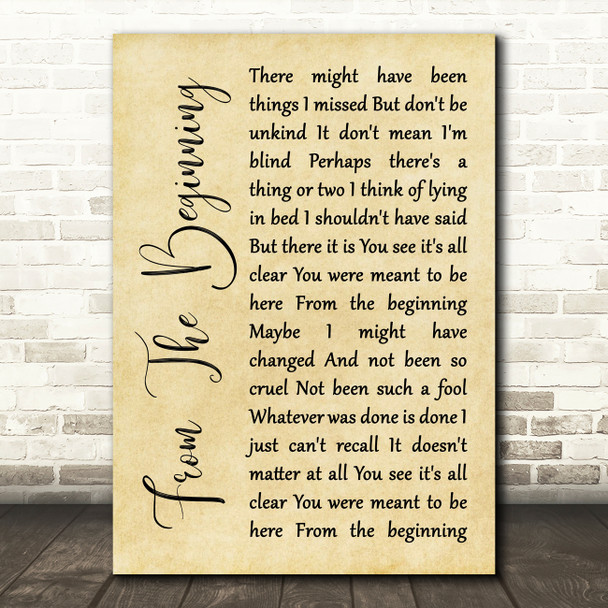 Emerson, Lake & Palmer From The Beginning Rustic Script Song Lyric Quote Music Print
