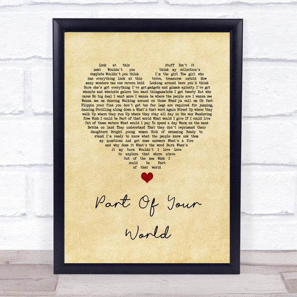 The Little Mermaid Part of Your World Vintage Heart Song Lyric Quote Music Print