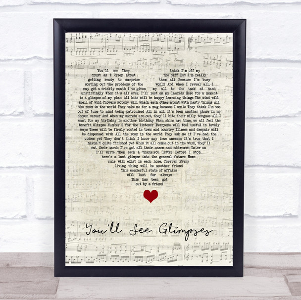 The Blockheads You'll See Glimpses Script Heart Song Lyric Quote Music Print