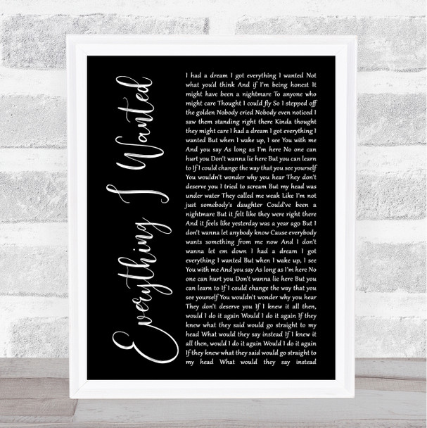 Billie Eilish Everything I Wanted Black Script Song Lyric Quote Music Print