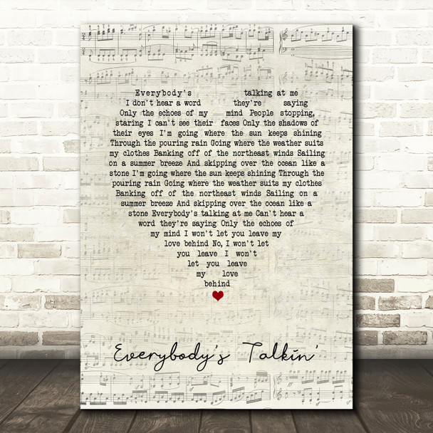 Harry Nilsson Everybody's Talkin' Script Heart Song Lyric Quote Music Print