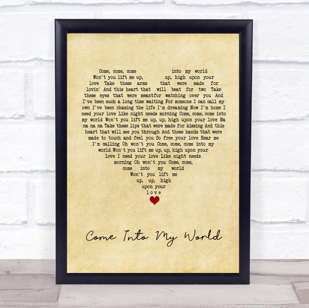 Kylie Minogue Come Into My World Vintage Heart Song Lyric Quote Music Print