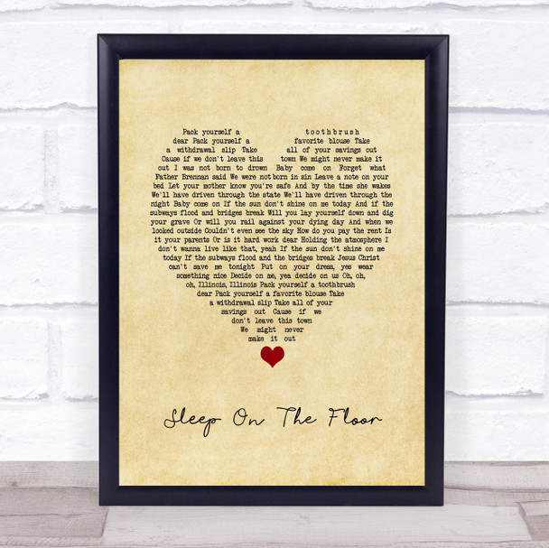 The Lumineers Sleep On The Floor Vintage Heart Song Lyric Quote Music Print