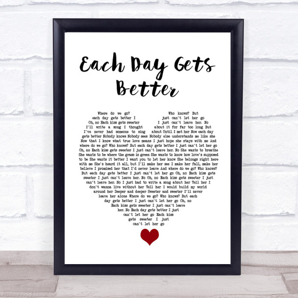 John Legend Each Day Gets Better White Heart Song Lyric Quote Music Print