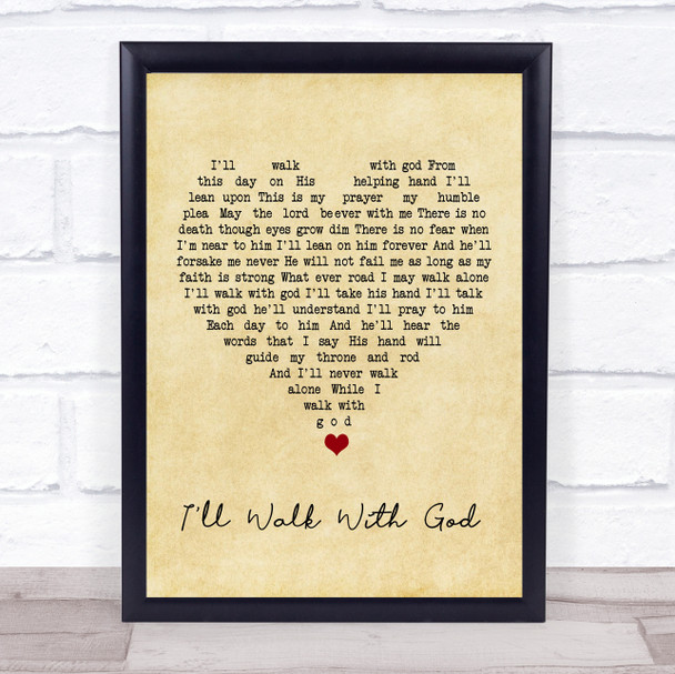 Mario Lanza I'll Walk With God Vintage Heart Song Lyric Quote Music Print