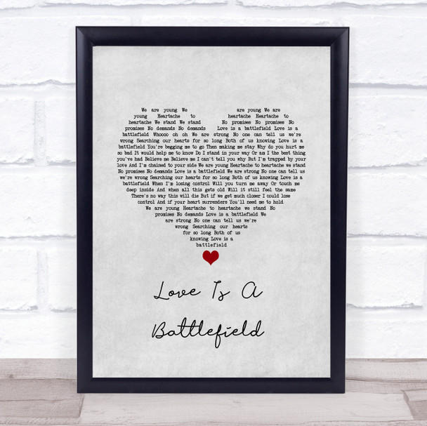 Pat Benatar Love Is A Battlefield Grey Heart Song Lyric Quote Music Print