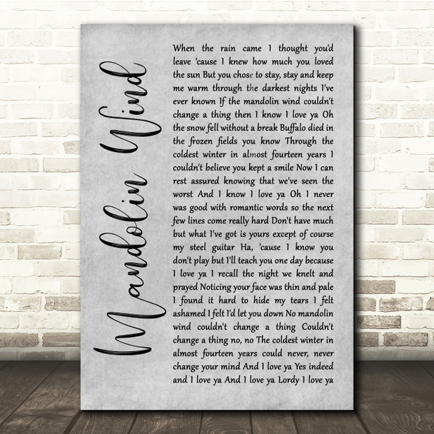 Rod Stewart Mandolin Wind Grey Rustic Script Song Lyric Quote Music Print