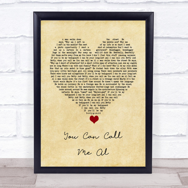 Paul Simon You Can Call Me Al Vintage Heart Song Lyric Quote Music Print