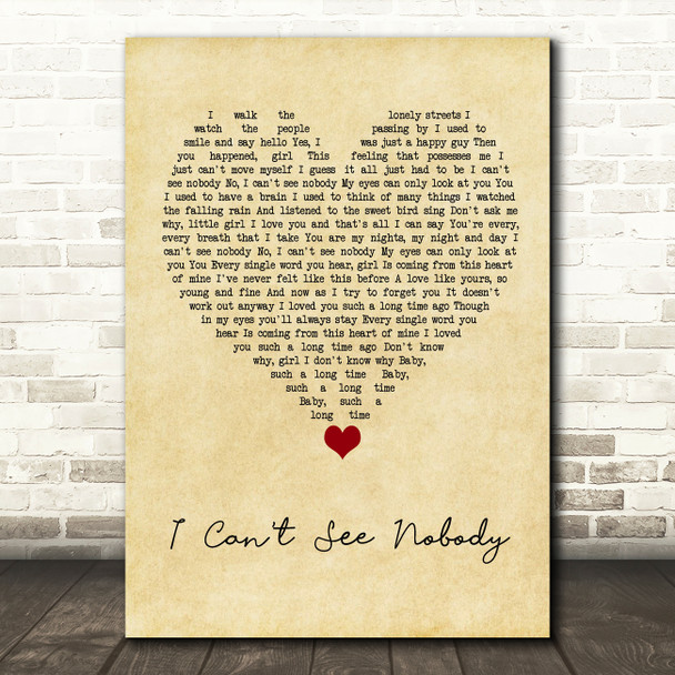 Bee Gees I Can't See Nobody Vintage Heart Song Lyric Quote Music Print
