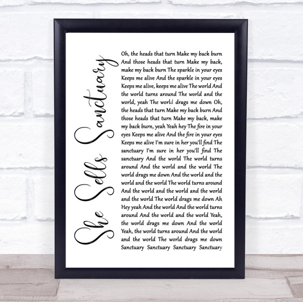 The Cult She Sells Sanctuary White Script Song Lyric Quote Music Print