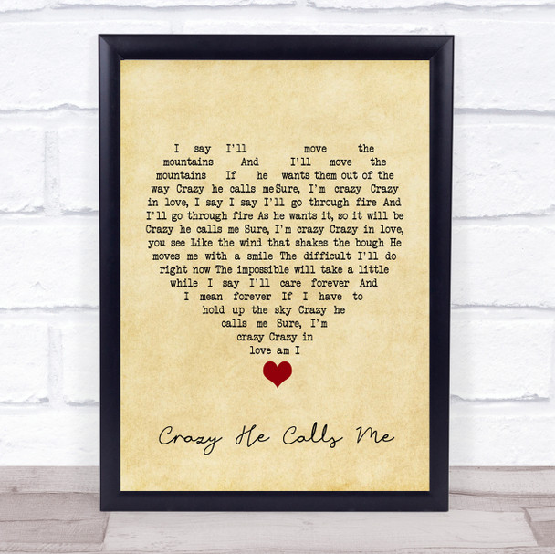 Billie Holiday Crazy He Calls Me Vintage Heart Song Lyric Quote Music Print