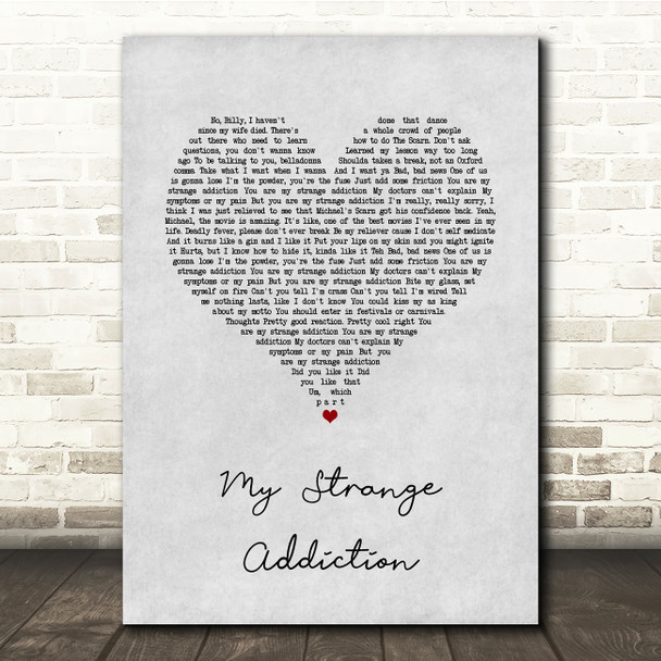 Billie Eilish My Strange Addiction Grey Heart Song Lyric Quote Music Print