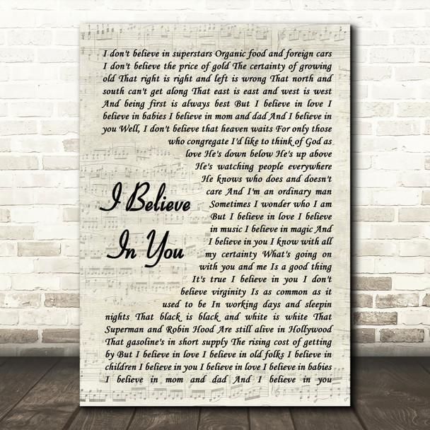 Don Williams I Believe In You Vintage Script Song Lyric Quote Music Print
