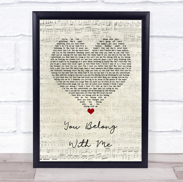 Taylor Swift You Belong With Me Script Heart Song Lyric Quote Music Print