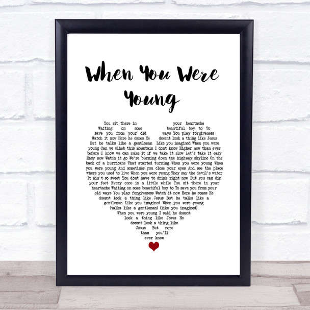 The Killers When You Were Young White Heart Song Lyric Quote Music Print