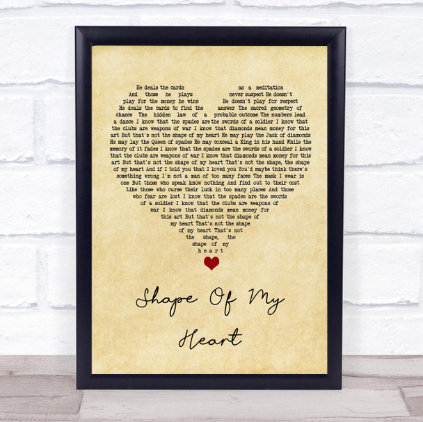 Sting Shape Of My Heart Vintage Heart Song Lyric Quote Music Print