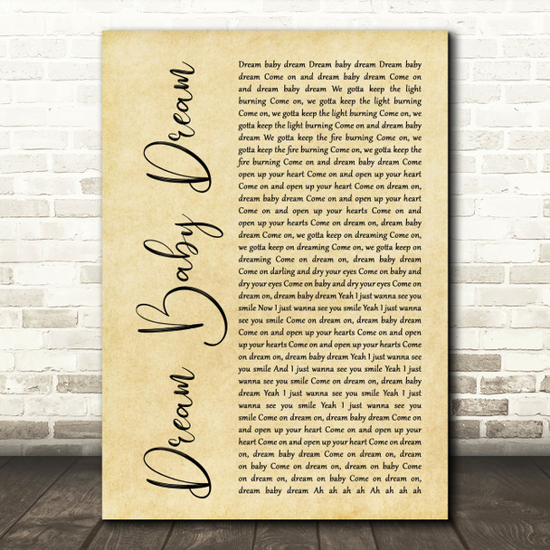 Bruce Springsteen Dream Baby Dream Rustic Script Song Lyric Quote Music Print