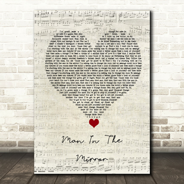Michael Jackson Man In The Mirror Script Heart Song Lyric Quote Music Print