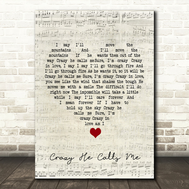 Billie Holiday Crazy He Calls Me Script Heart Song Lyric Quote Music Print