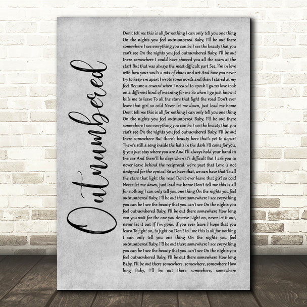 Dermot Kennedy Outnumbered Grey Rustic Script Song Lyric Quote Music Print