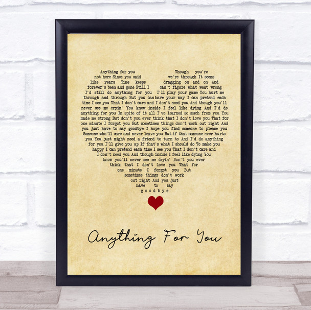 Gloria Estefan Anything For You Vintage Heart Song Lyric Quote Music Print