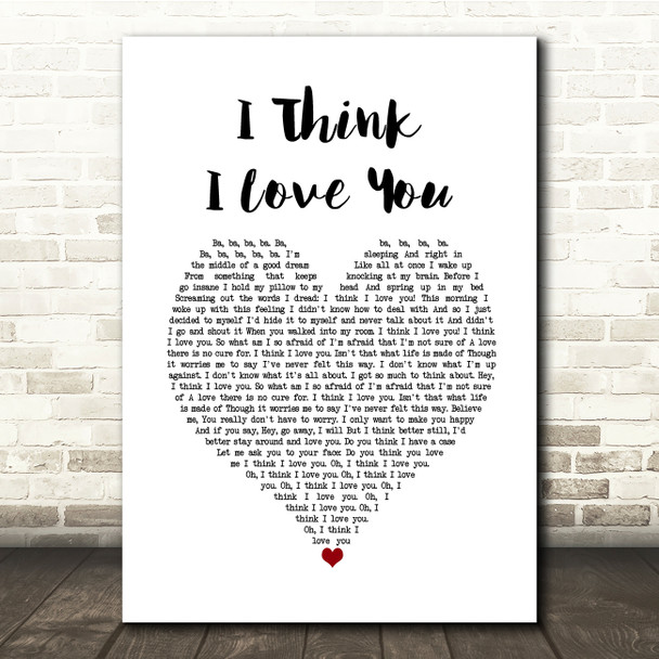 David Cassidy I Think I Love You White Heart Song Lyric Quote Music Print