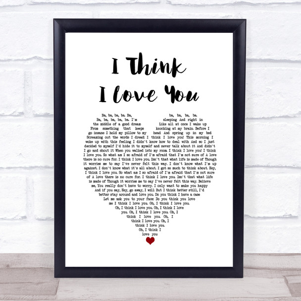 David Cassidy I Think I Love You White Heart Song Lyric Quote Music Print