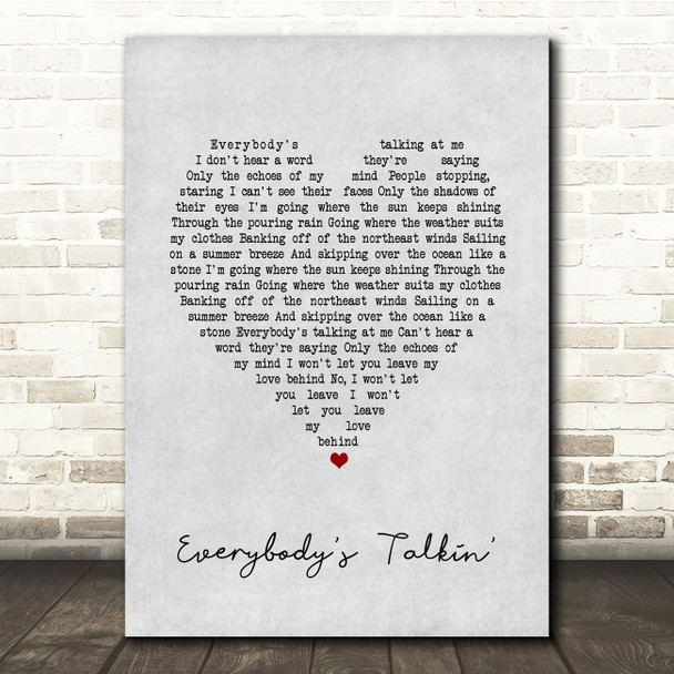 Harry Nilsson Everybody's Talkin' Grey Heart Song Lyric Quote Music Print