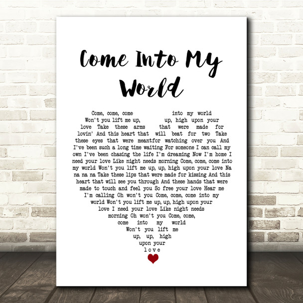 Kylie Minogue Come Into My World White Heart Song Lyric Quote Music Print