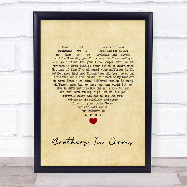 Dire Straits Brothers In Arms Vintage Heart Song Lyric Quote Music Print