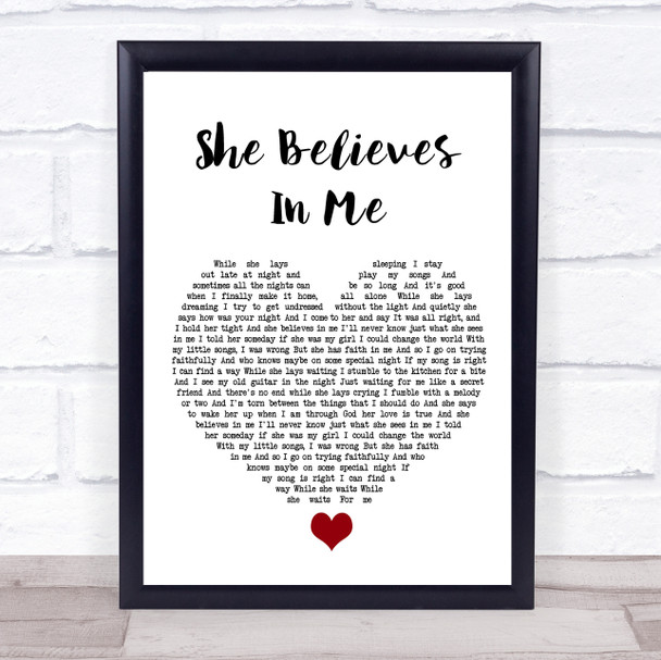 Kenny Rogers She Believes In Me White Heart Song Lyric Quote Music Print