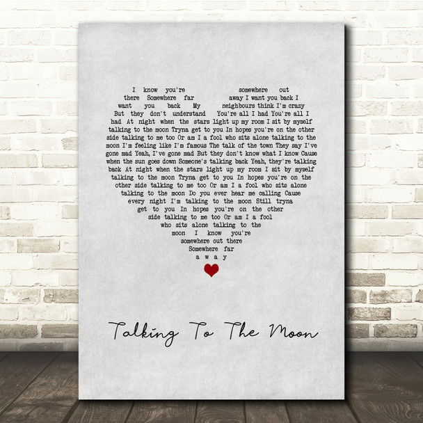 Bruno Mars Talking To The Moon Grey Heart Song Lyric Quote Music Print