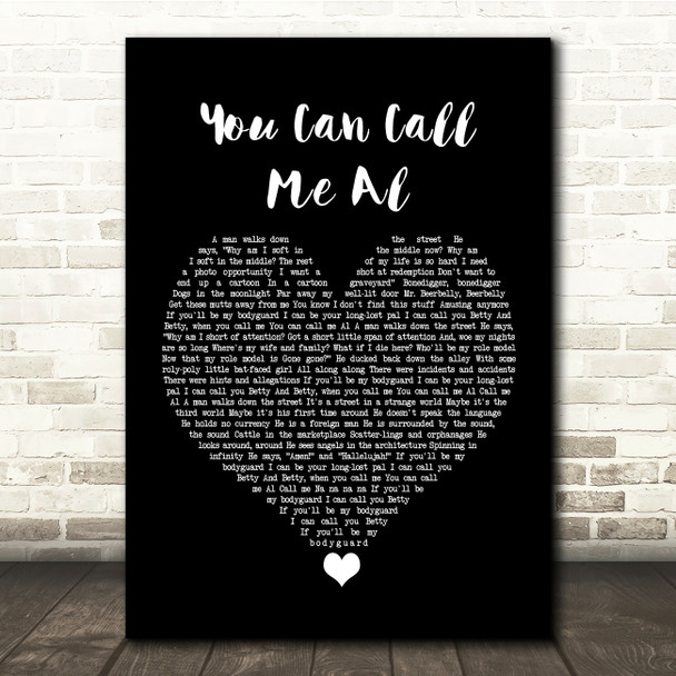 Paul Simon You Can Call Me Al Black Heart Song Lyric Quote Music Print