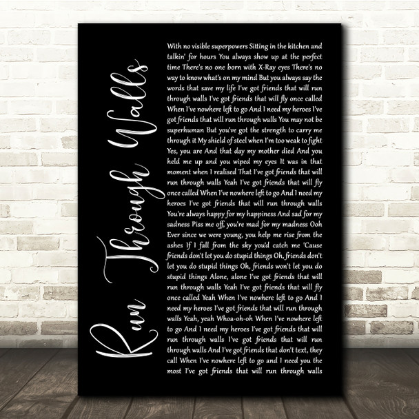 The Script Run Through Walls Black Script Song Lyric Quote Music Print