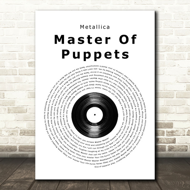 Metallica Master Of Puppets Vinyl Record Song Lyric Quote Music Print