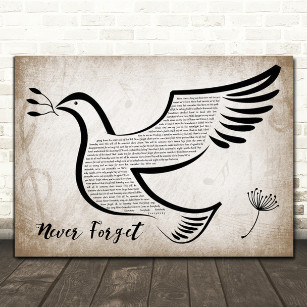 Take That Never Forget Vintage Dove Bird Song Lyric Quote Music Print