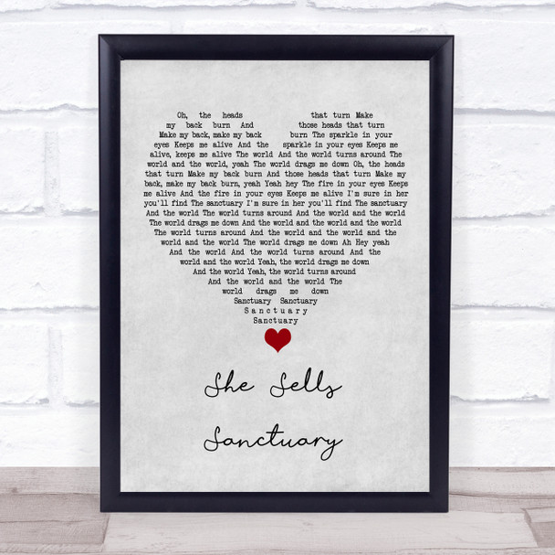 The Cult She Sells Sanctuary Grey Heart Song Lyric Quote Music Print