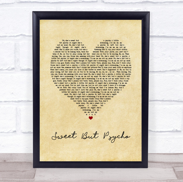 Ava Max Sweet But Psycho Vintage Heart Song Lyric Quote Music Print