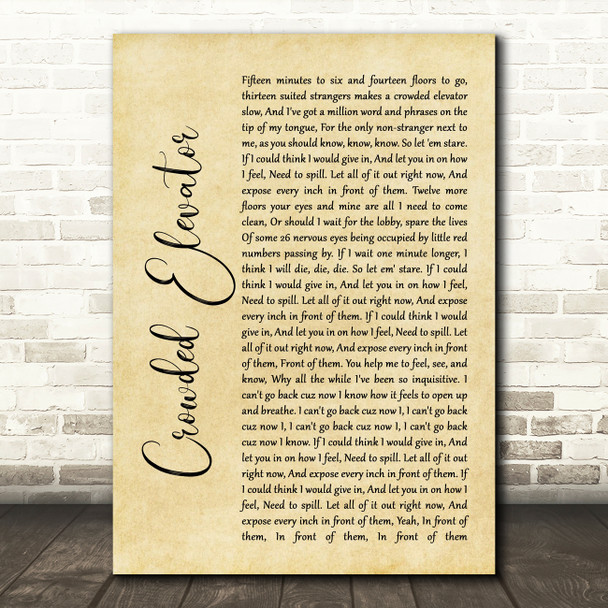 Incubus Crowded Elevator Rustic Script Song Lyric Quote Music Print