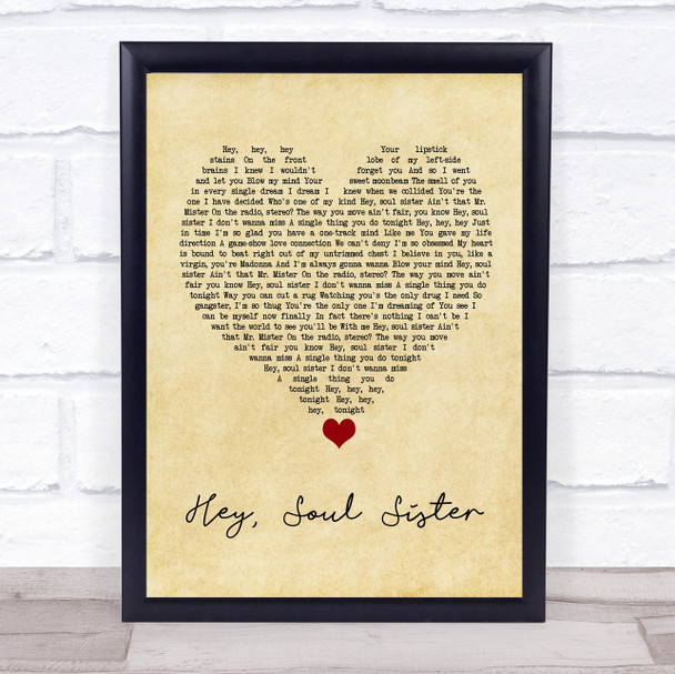 Train Hey, Soul Sister Vintage Heart Song Lyric Quote Music Print