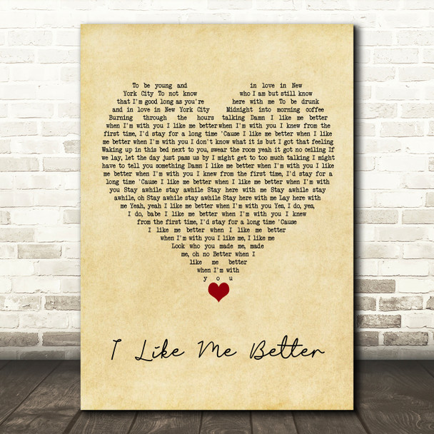 Lauv I Like Me Better Vintage Heart Song Lyric Quote Music Print